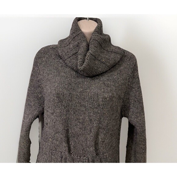 Max Studio Wool Turtleneck Chunky Cable Knit Sweater Dress Womens L Dark Gray - Picture 2 of 8